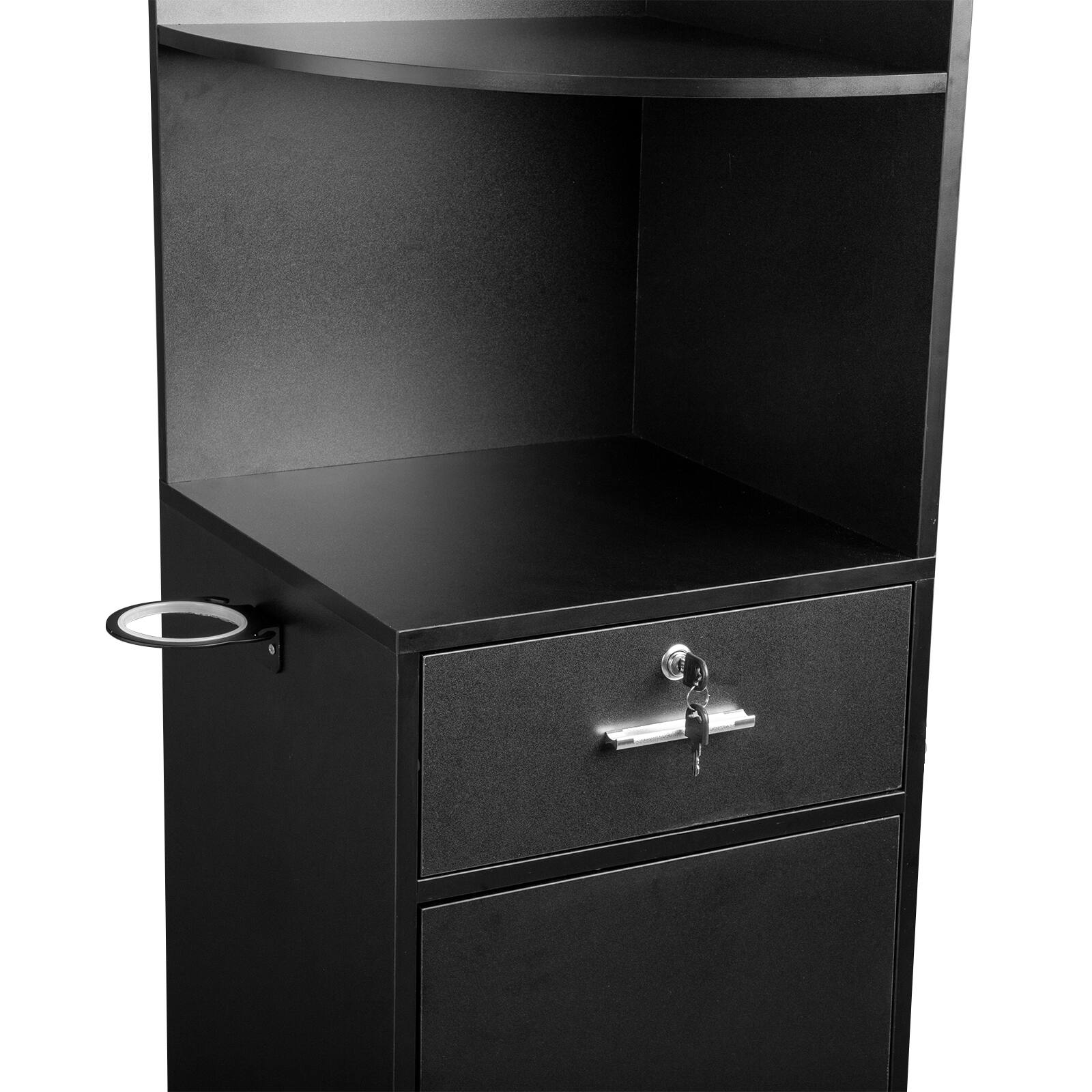 Alt View 4. Winado - Salon Corner Storage Cabinet Wall Mount Salon Station with Lockable Drawer, Bottom Cabinet, Hair Dryer Holder for Barber - Black.
