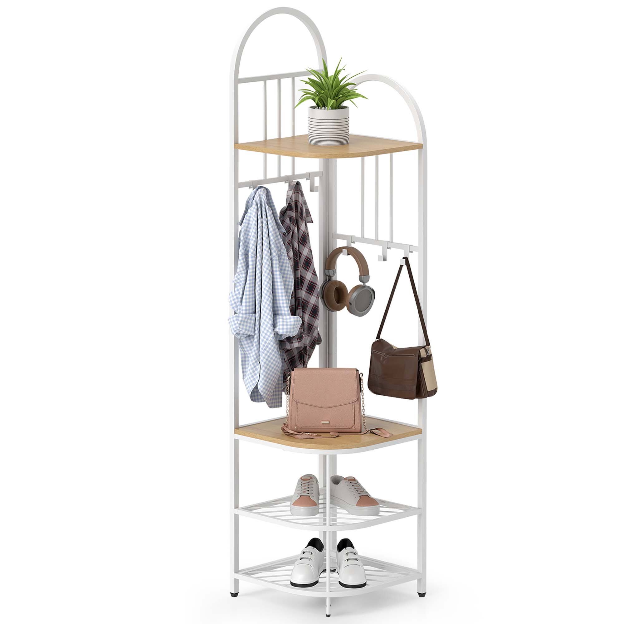 Front. Costway - Costway 4-Tier Coat Rack Corner Hall Tree with Shoe Storage Bench 6 Removable Hooks Bedroom - Natural.