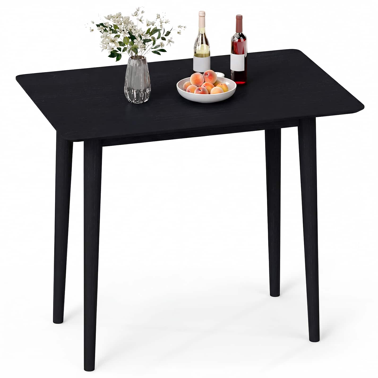 Costway - 1 PCS 34" Rectangular Wooden Dining Table with Rubber Wood Legs for Apartment Breakfast - Black