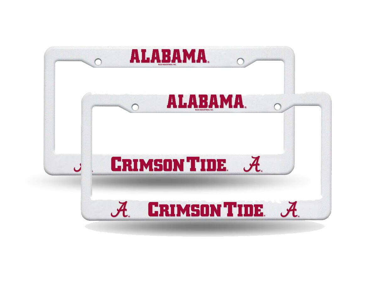 Rico Industries - University of Alabama Crimson Tide Football - Raised Letter White Plastic License Plate Frame - Set of 2 Frames - Multi