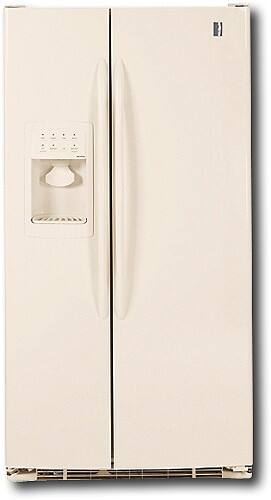 Front Standard. GE - Profile 25.5 Cu. Ft. Side-by-Side Refrigerator with Thru-the-Door Ice and Water - High-Gloss Bisque.