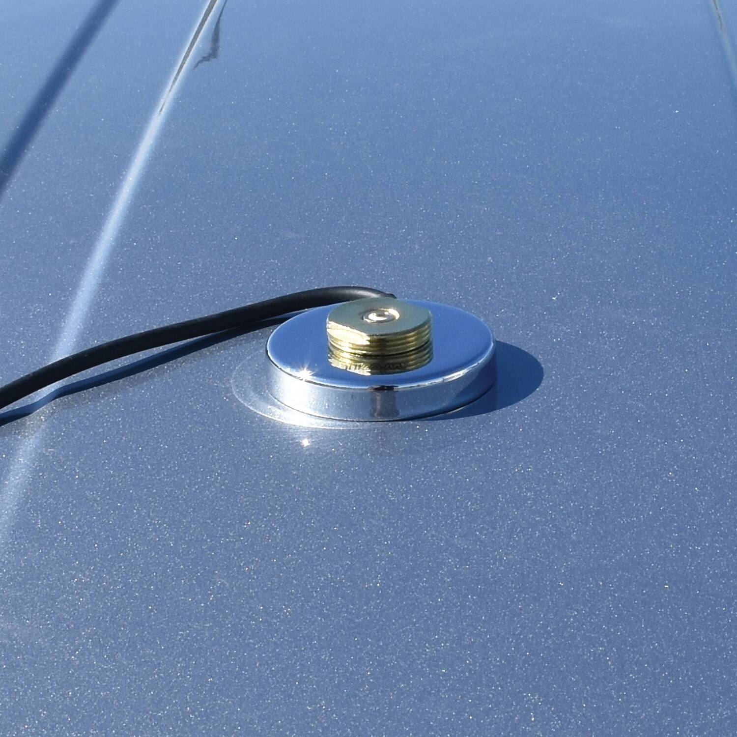 Angle. Tram - UHF Strong 2.5" NMO Magnet Mount, 12-Ft Cable, PL-259 Connector, High Frequencies - Chrome.