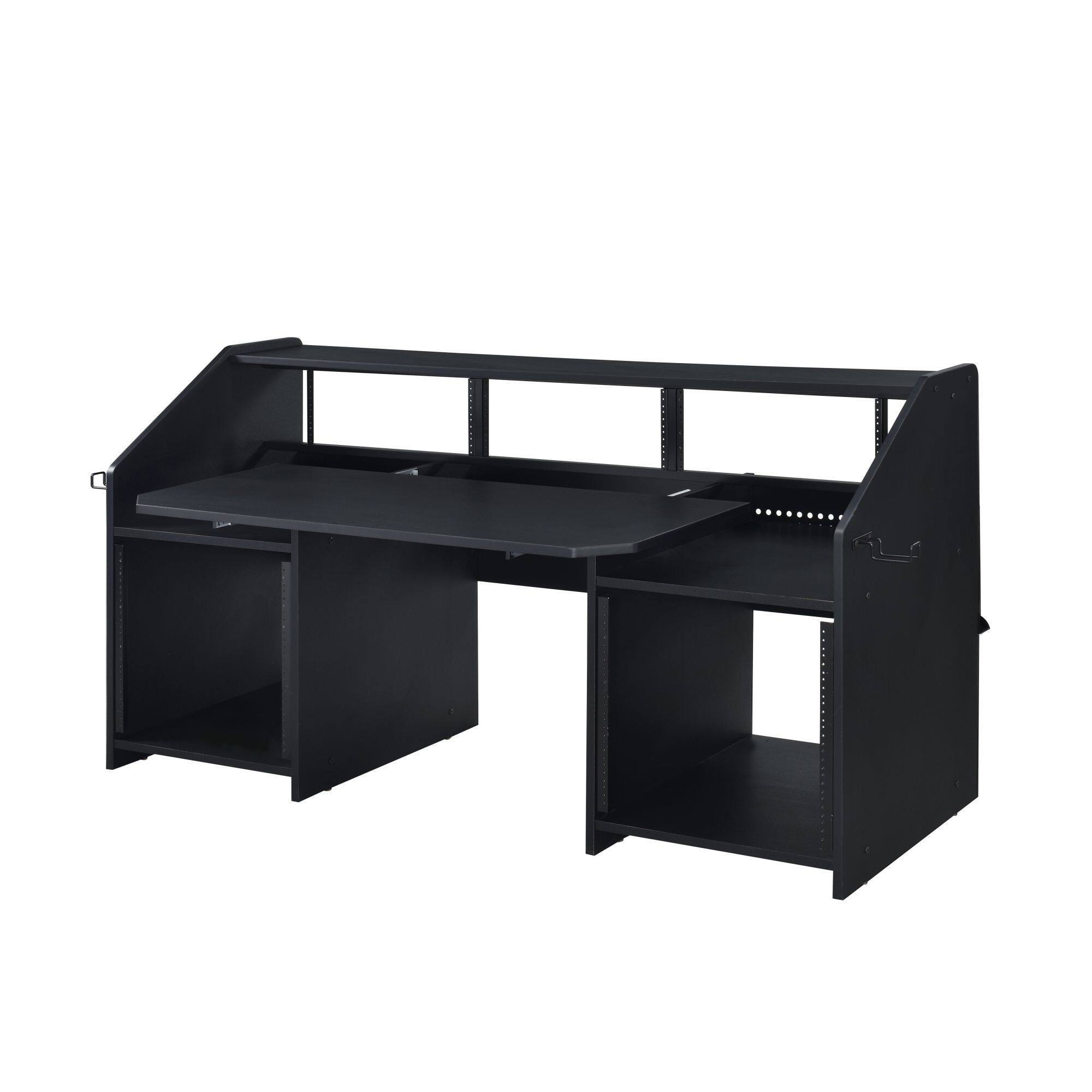 Left. GOODSILO - Professional Music Studio Desk with Storage Shelves and Cable Management for Musicians and Composers - Black.
