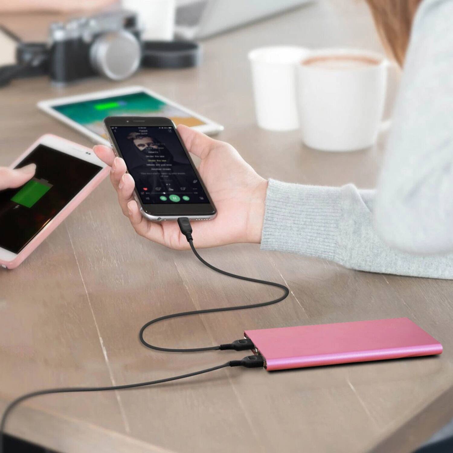 Angle. Home Collection - 20000mAh Ultra-Thin Portable Power Bank with Dual USB Ports Rose Gold - Rose Gold.