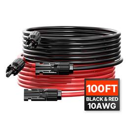 VEVOR - 100FT Solar Panel Extension Cable, 10AWG Solar Extension Cable Wire with Female & Male Waterproof Connectors, 6mm² PV - Black;Red