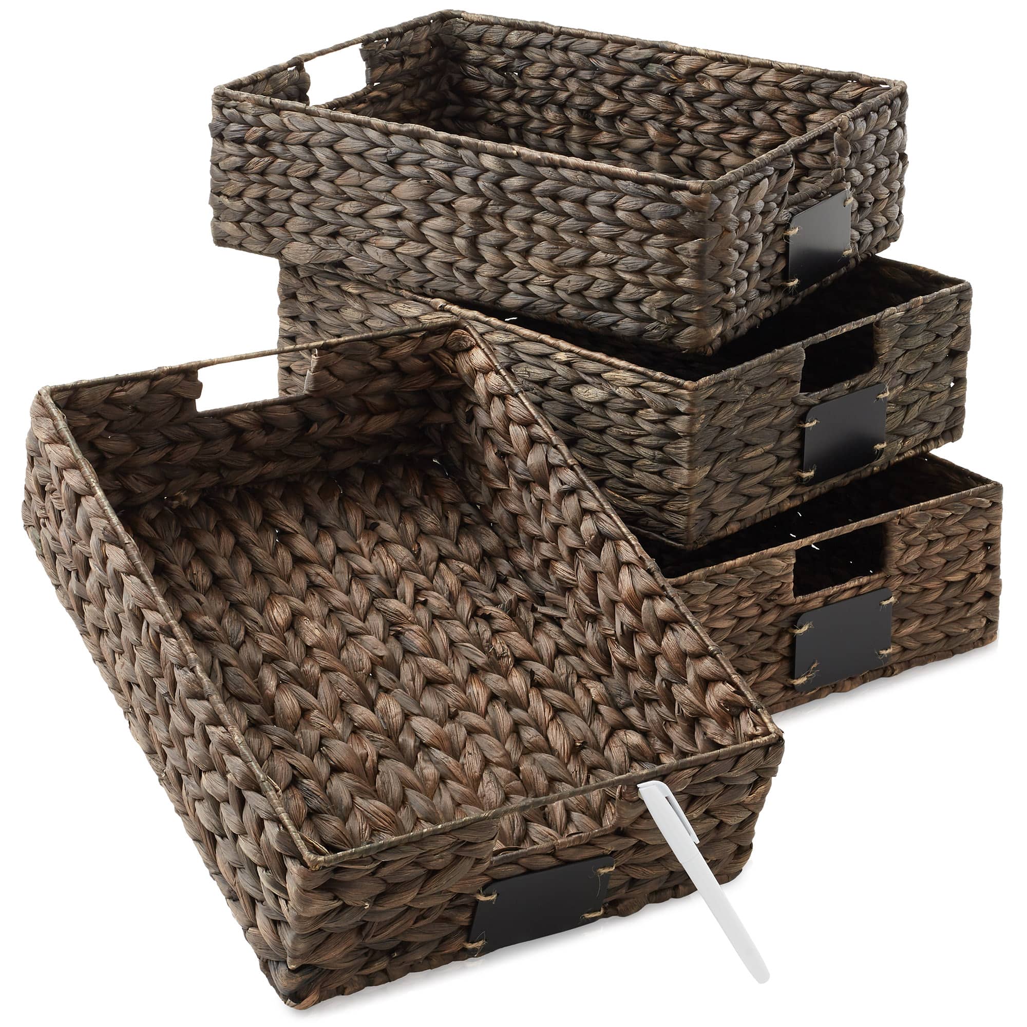 Casafield - Water Hyacinth Pantry Storage Basket Organizer Bins - Espresso - Hyacinth