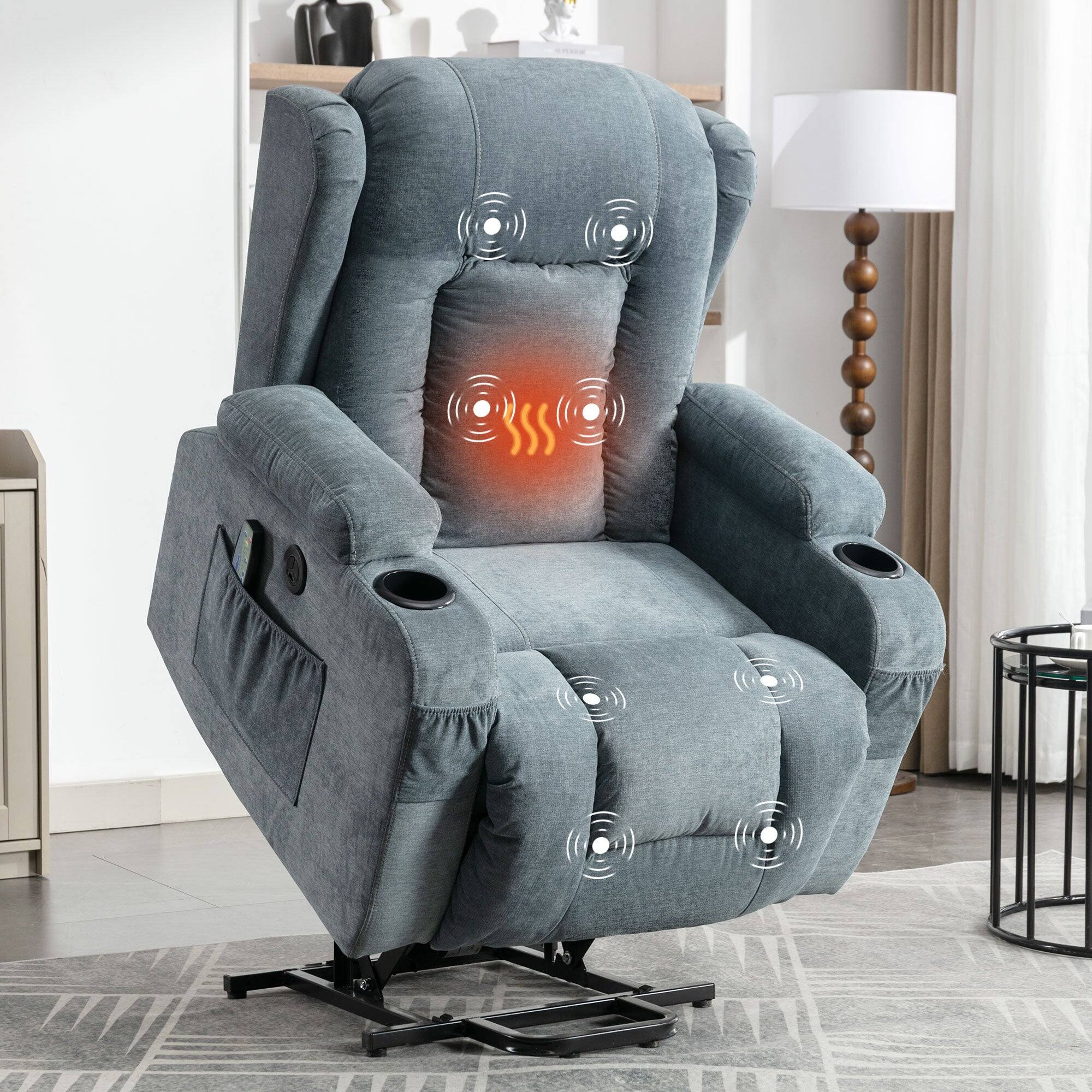 Alt View 1. Boyel Living - Power Lift Recliner Chair Recliners with Heat and Massage Recliner Chair - Blue.