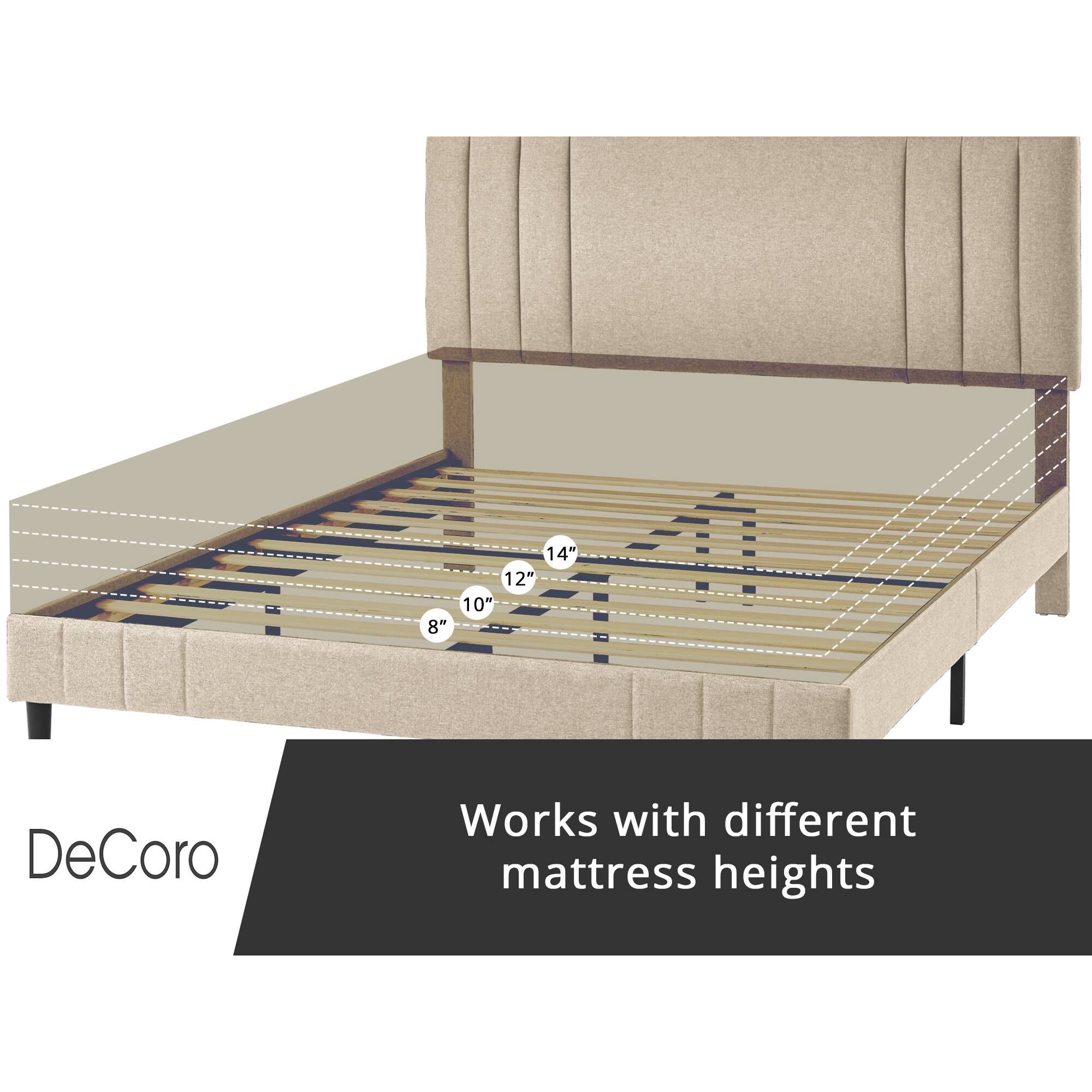 DeCoro  
Works with different mattress heights  
8" 10" 12" 14"