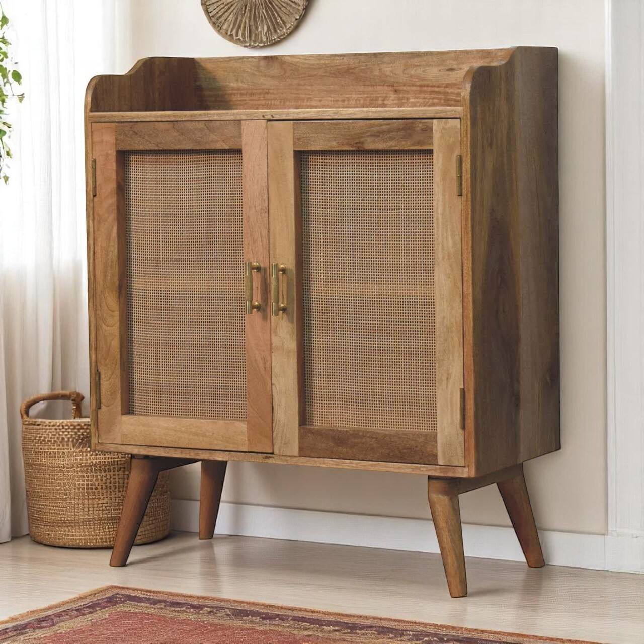 Angle. Artisan Furniture - Artisan Furniture Solid Wood Larissa T-Bar Raised Cabinet, 2 Doors, Brown - Brown.