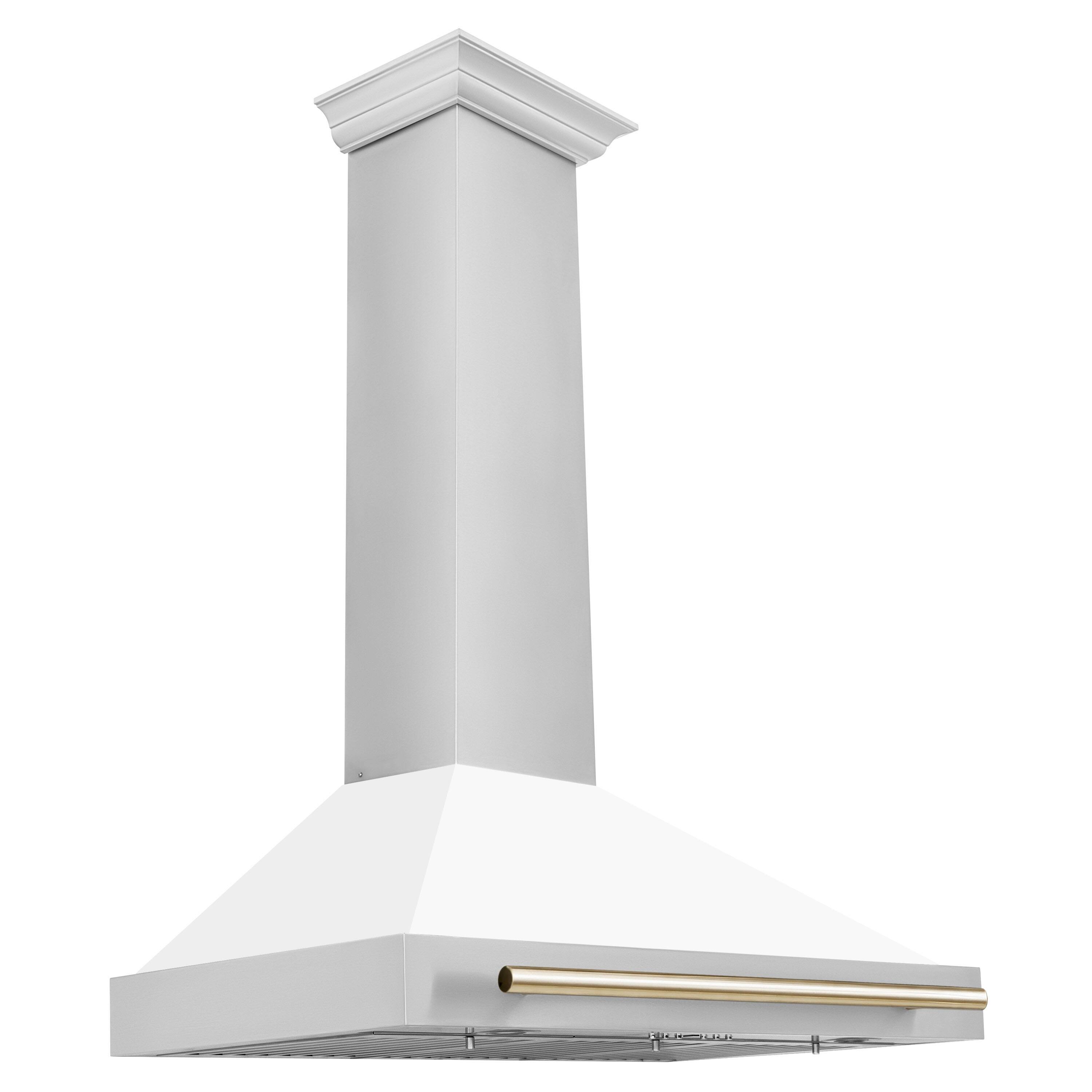 Back. ZLINE - ZLINE 36 in. Autograph Edition Convertible Stainless Steel Range Hood with White Matte Shell and Polished Gold Accents - White Matte.