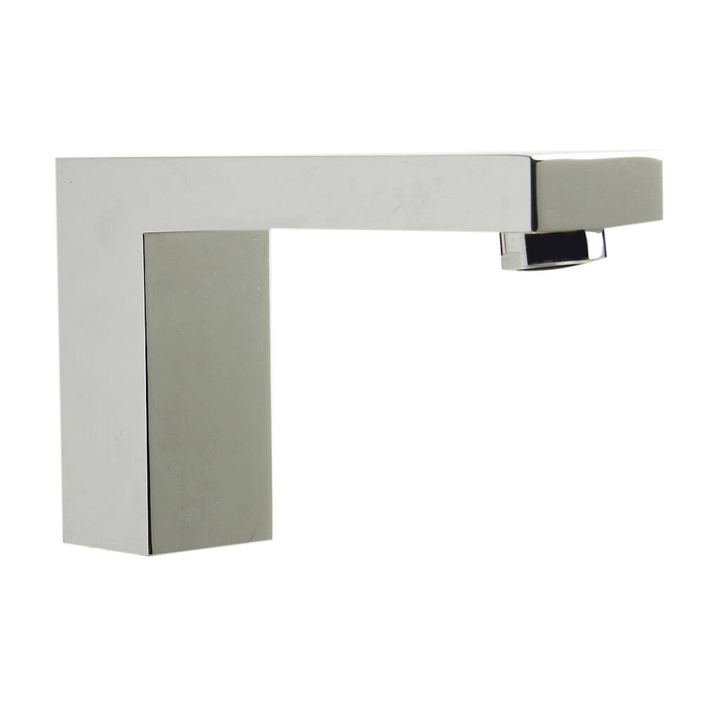Angle. Alfi - Polished Chrome Deck Mounted Tub Filler and Square Hand Held Shower Head - Silver.