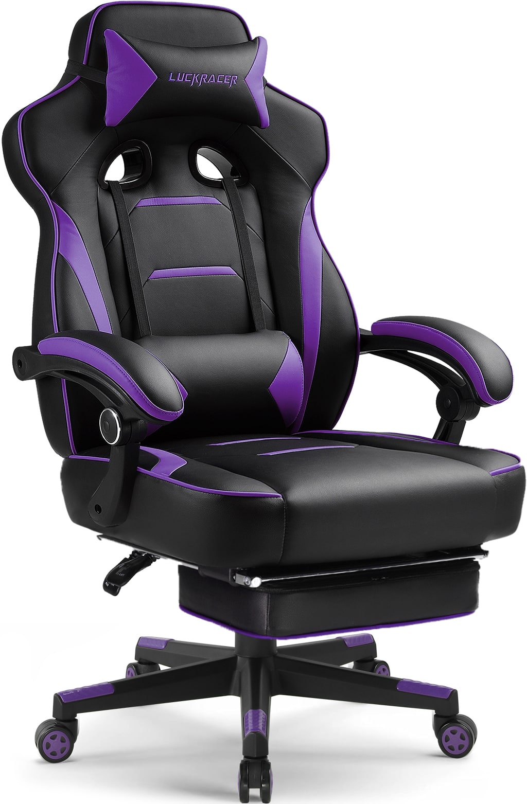 Front. GTPlayer - Gaming Chair with Footrest Big and Tall Racing Style Computer Chair,Purple - Purple.
