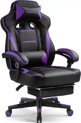Front. GTPlayer - Gaming Chair with Footrest Big and Tall Racing Style Computer Chair,Purple - Purple.