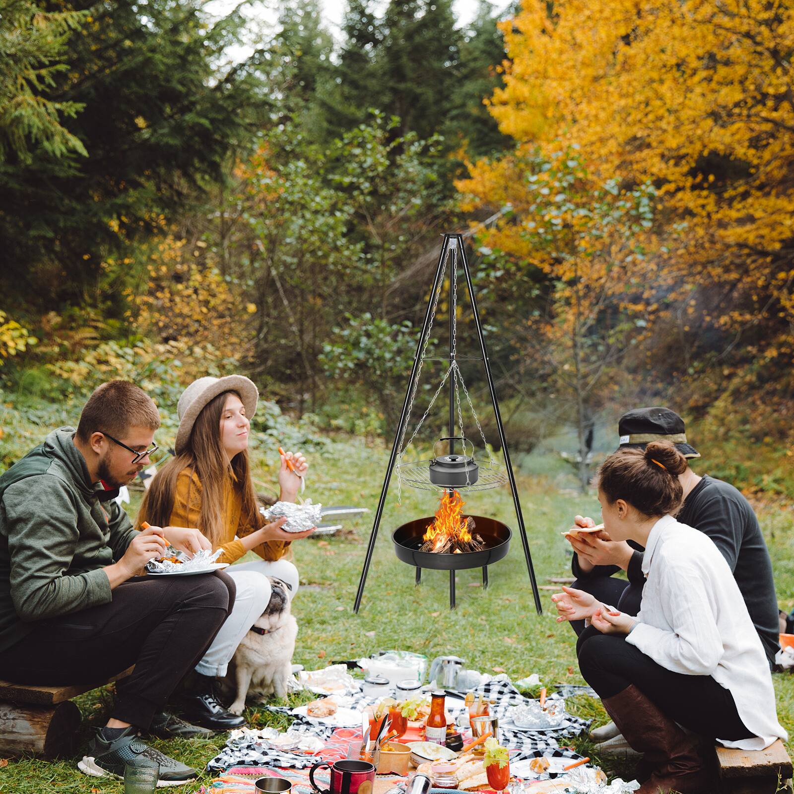 Alt View 10. Winado - Portable Campfire Tripod Grill with Adjustable Height, BBQ Grill Grate, Fire Bowl for Outdoor Camping BBQ Picnic Party - Black.