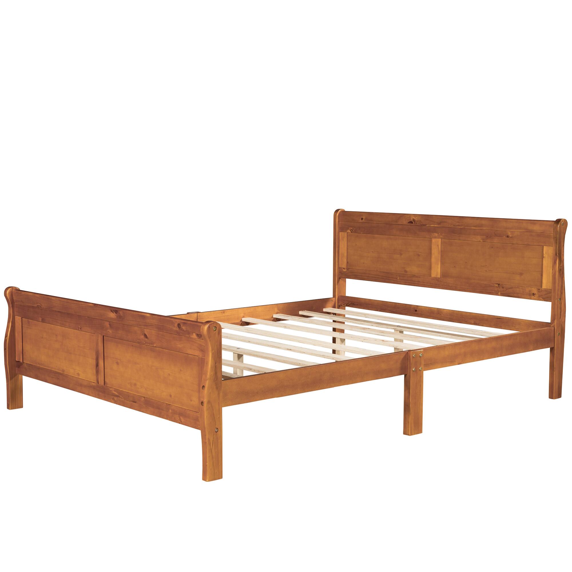 Alt View 4. GOODSILO - Queen Size Solid Wood Platform Bed Frame with Integrated Headboard and Footboard - Oak.