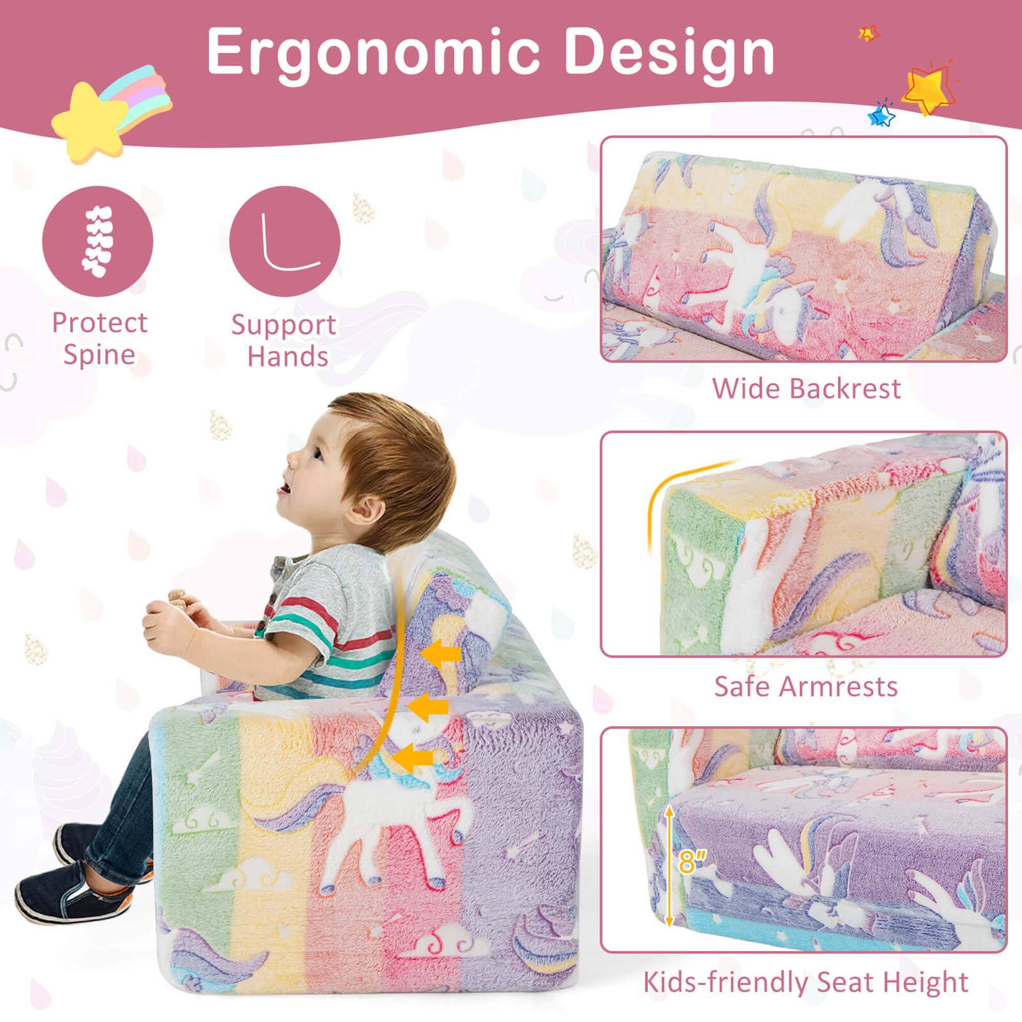 Ergonomic Design: Protect Spine, Support Hands, Wide Backrest, Safe Armrests, 8" Kids-friendly Seat Height.