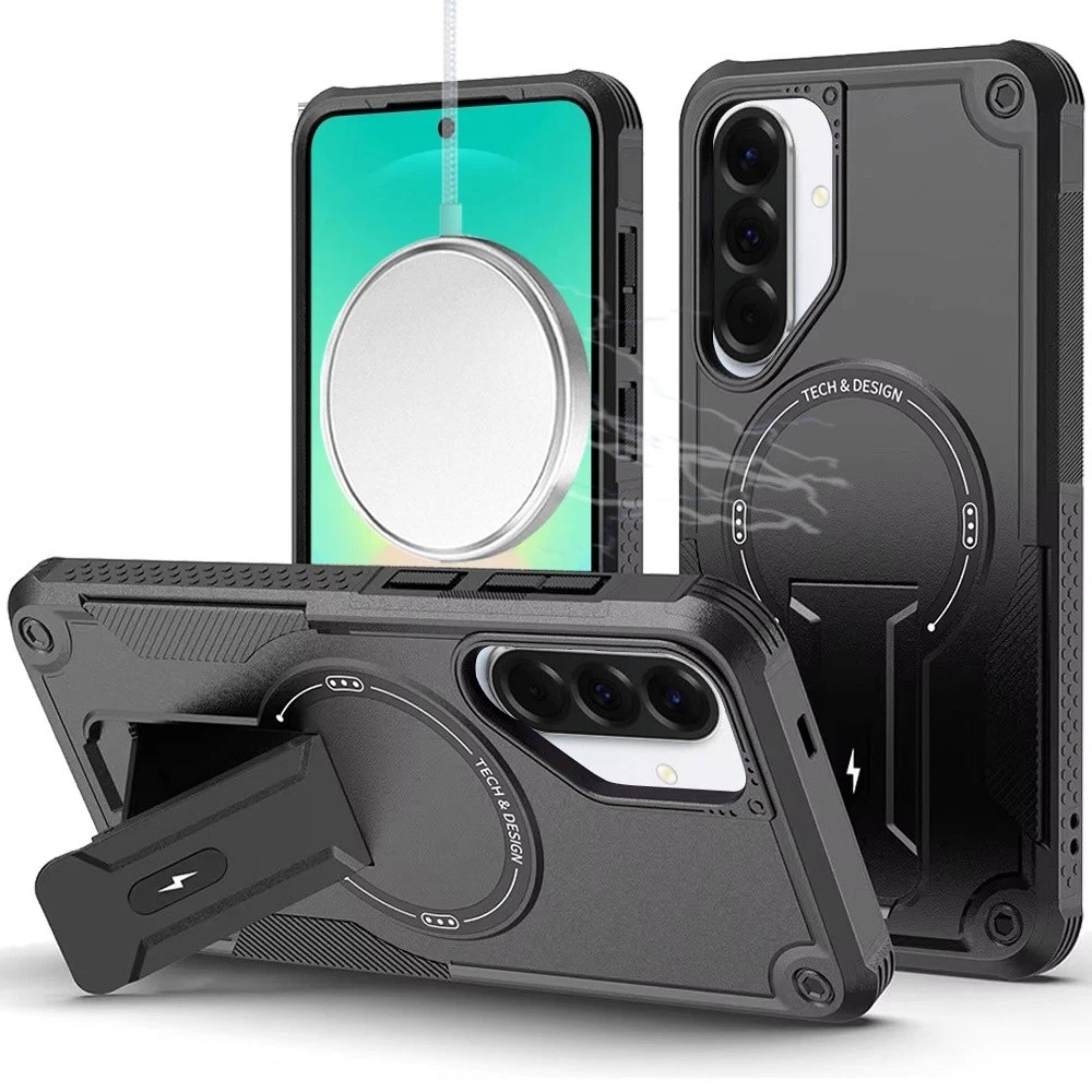 Kitcheniva - Rugged Magnetic Circle Kickstand Protective Cover With Tempered Glass For Samsung A27 5G - Black price history on PriceWatchPro