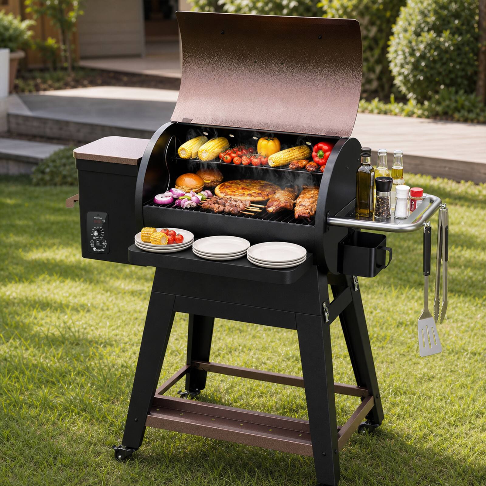 Alt View 3. KingChii - KingChii 485 Sq. In. Portable Wood Pellet Grill with Detachable Body & Legs - Brown.