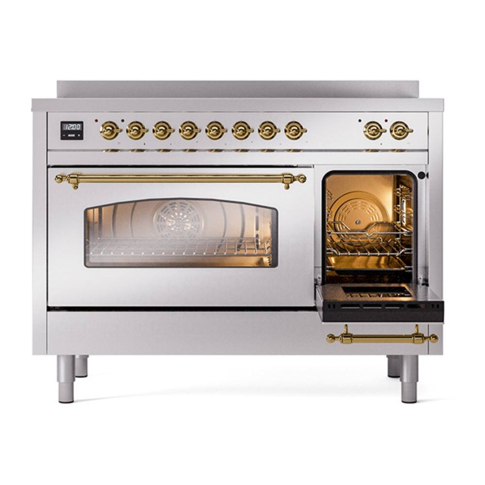 Alt View 4. ILVE - ILVE Nostalgie II 48 inch Induction Range with 6 Elements  (Triple Glass Door, Stainless Steel, Brass) - Stainless Steel.