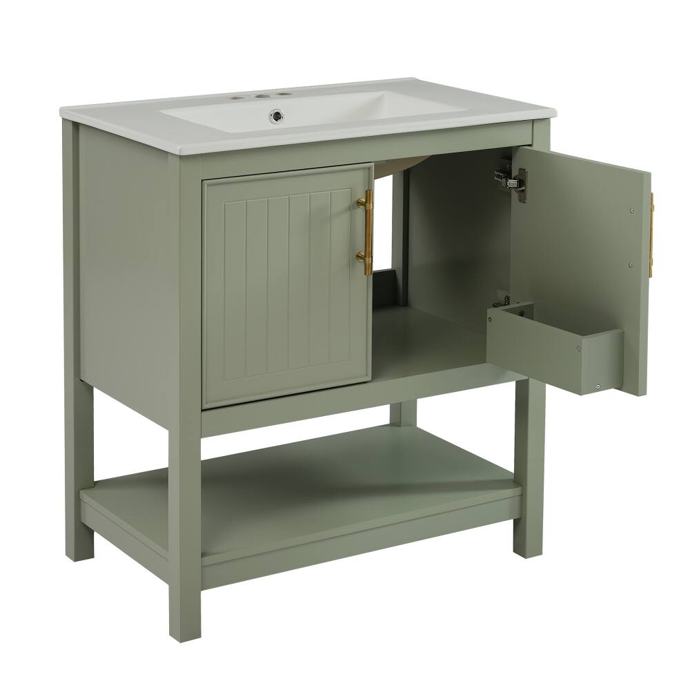 Alt View 9. Loheer - Loheer 30 Inch Green Bathroom Vanity with Ceramic Sink Freestanding Small Bathroom Vanity - Green.