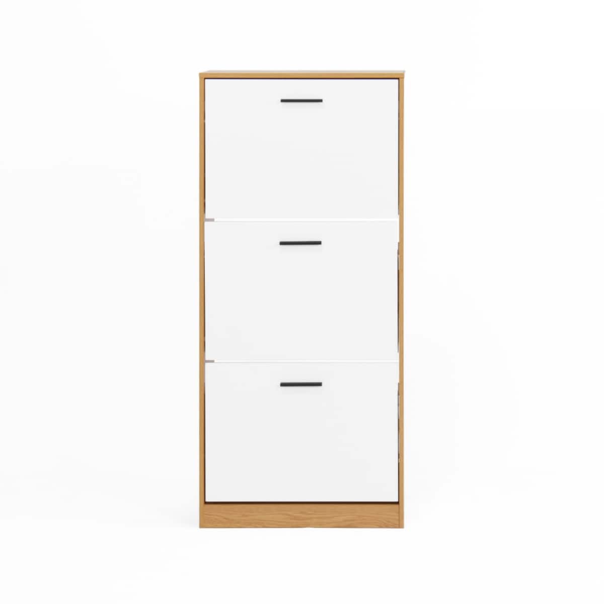 HTUTWOO - Shoe Storage Cabinet with 3 White Panel Flip Drawers,Freestanding Organizer for Entryway,Narrow Shoe Rack Cabinet - Light Brown
