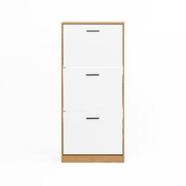 HTUTWOO - Shoe Storage Cabinet with 3 White Panel Flip Drawers,Freestanding Organizer for Entryway,Narrow Shoe Rack Cabinet - Light Brown