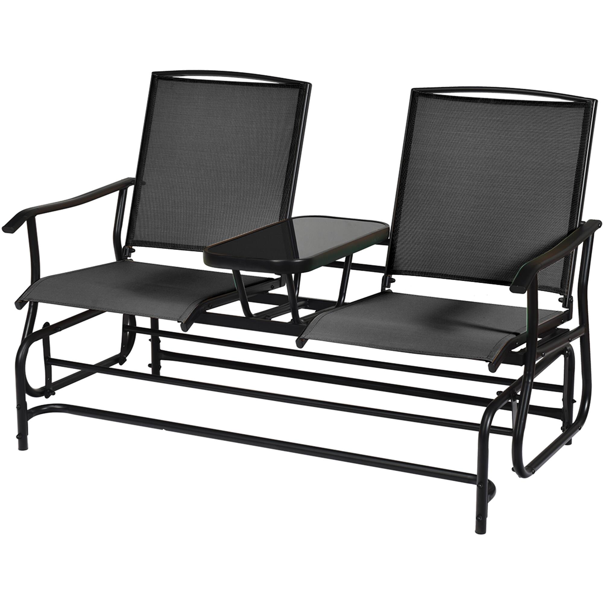 Alt View 9. Gymax - Gymax Patio 2-Person Glider Rocking Chair Loveseat Garden w/ Tempered Glass Table Black - Black.