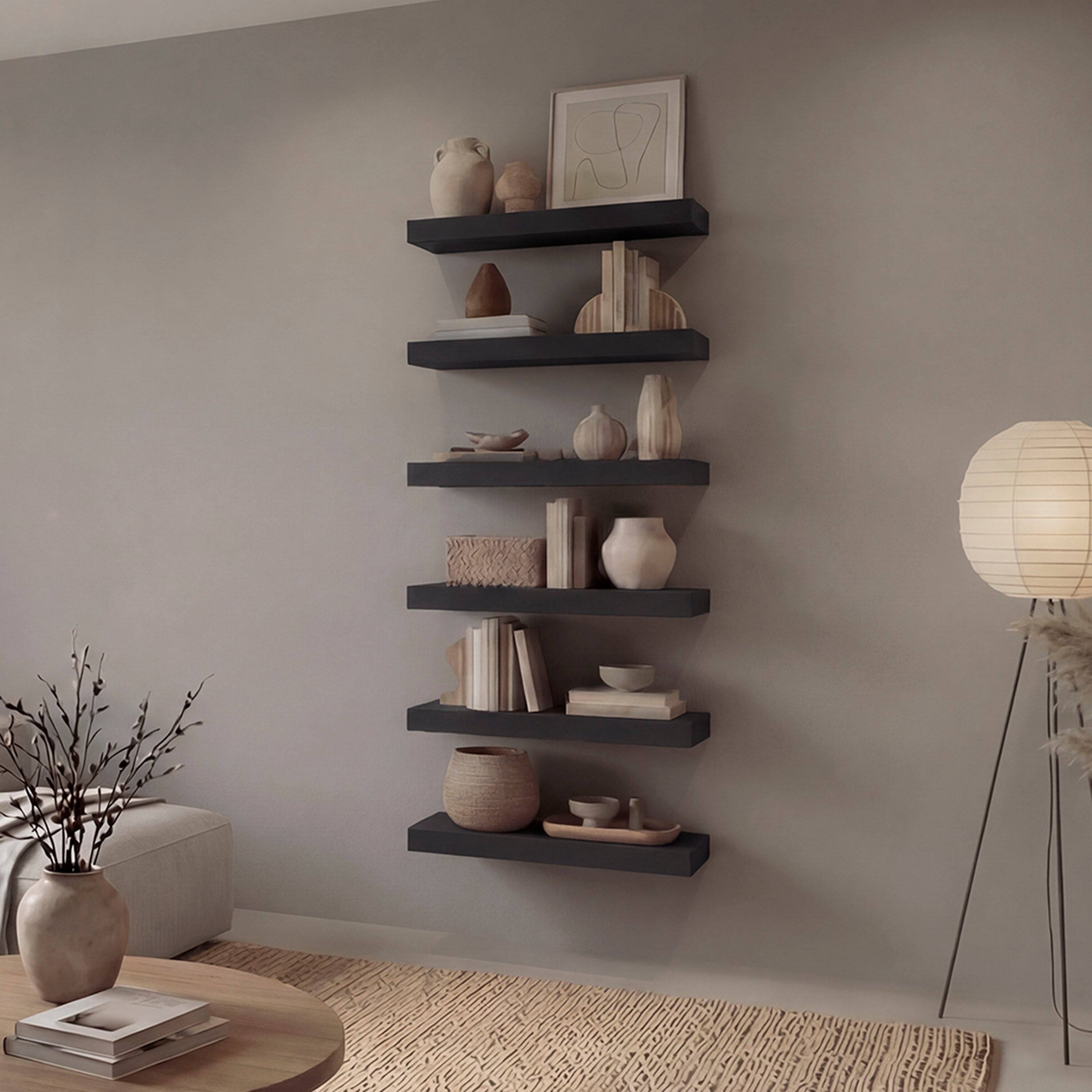 Angle. TuHome - 18" x 8" Floating Wall Shelf, Wall-Mounted Display Ledge for Living Room, Bedroom or Office Storage - Wenge.