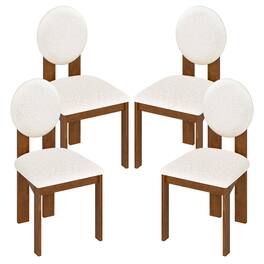 Gymax - 4PCS Dining Chairs Upholstered Sherpa Fabric Kitchen Chairs w/ Rubber Wood Legs - White