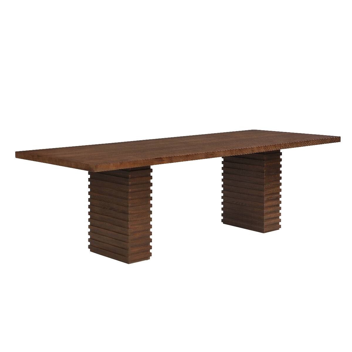 Angle. Loheer - Loheer 95 Inch Walnut Dining Table, Solid Wood and MDF, Seats 8 - Walnut.