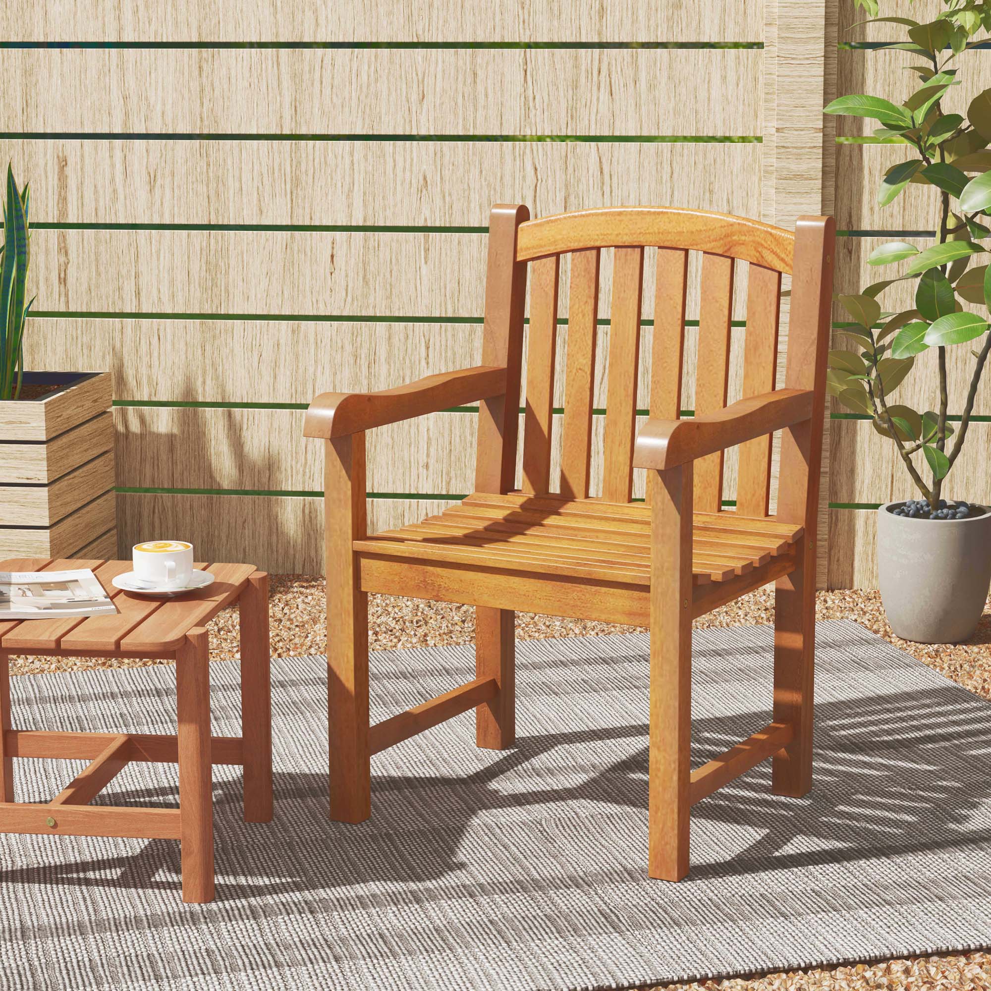 Angle. Costway - 1 PCS Teak Wood Patio Dining Chair Outdoor Armchair with Slatted Seat & Solid Legs - Natural.