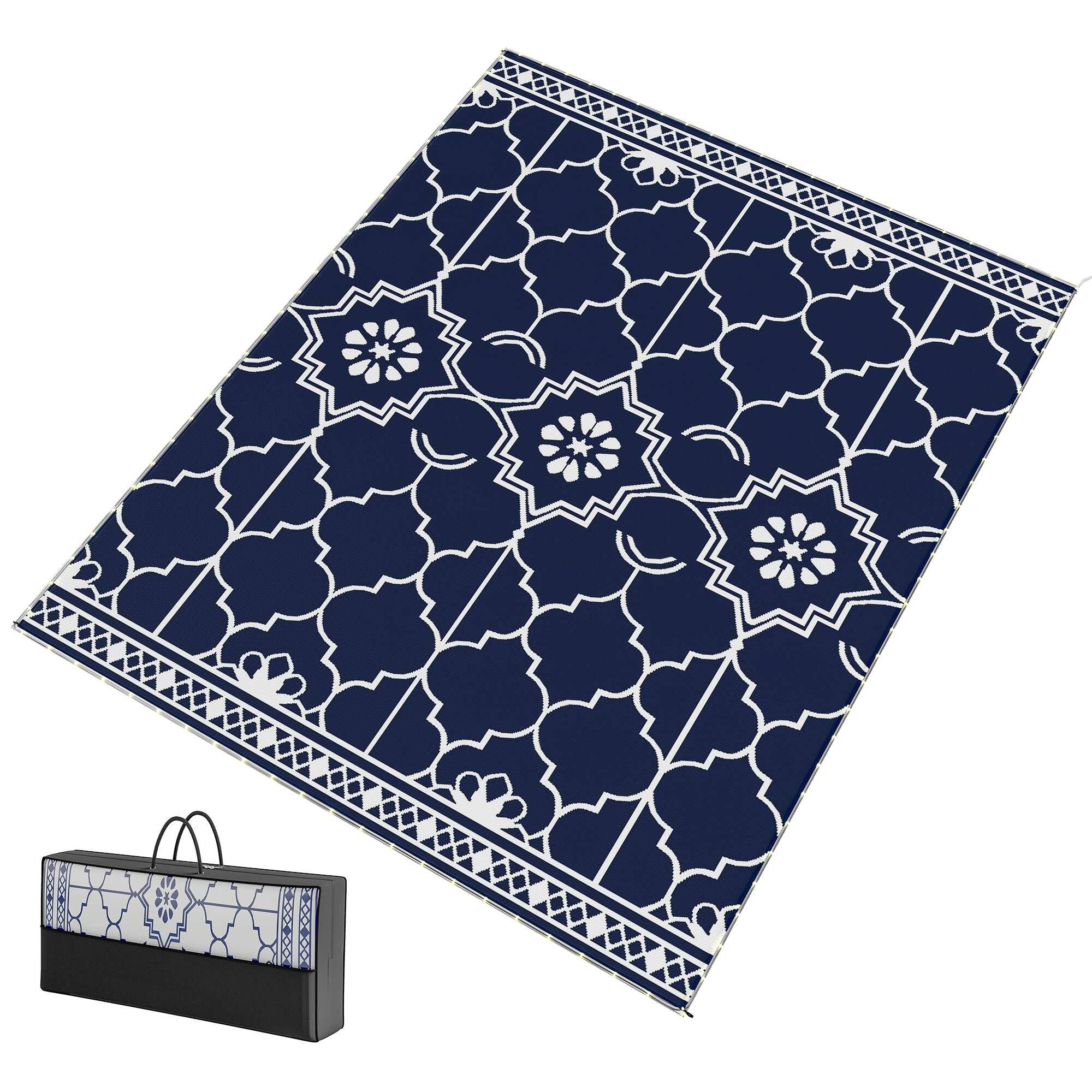 Front. Outsunny - Outdoor Rug Carpet with LED Lights - Dark blue.