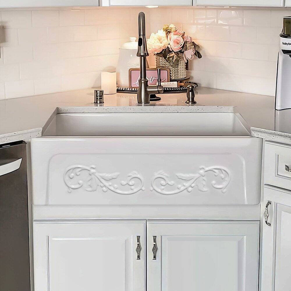 Alt View 1. Whitehaus - Glencove St. Ives 33" Front Apron Fireclay Sink - White.