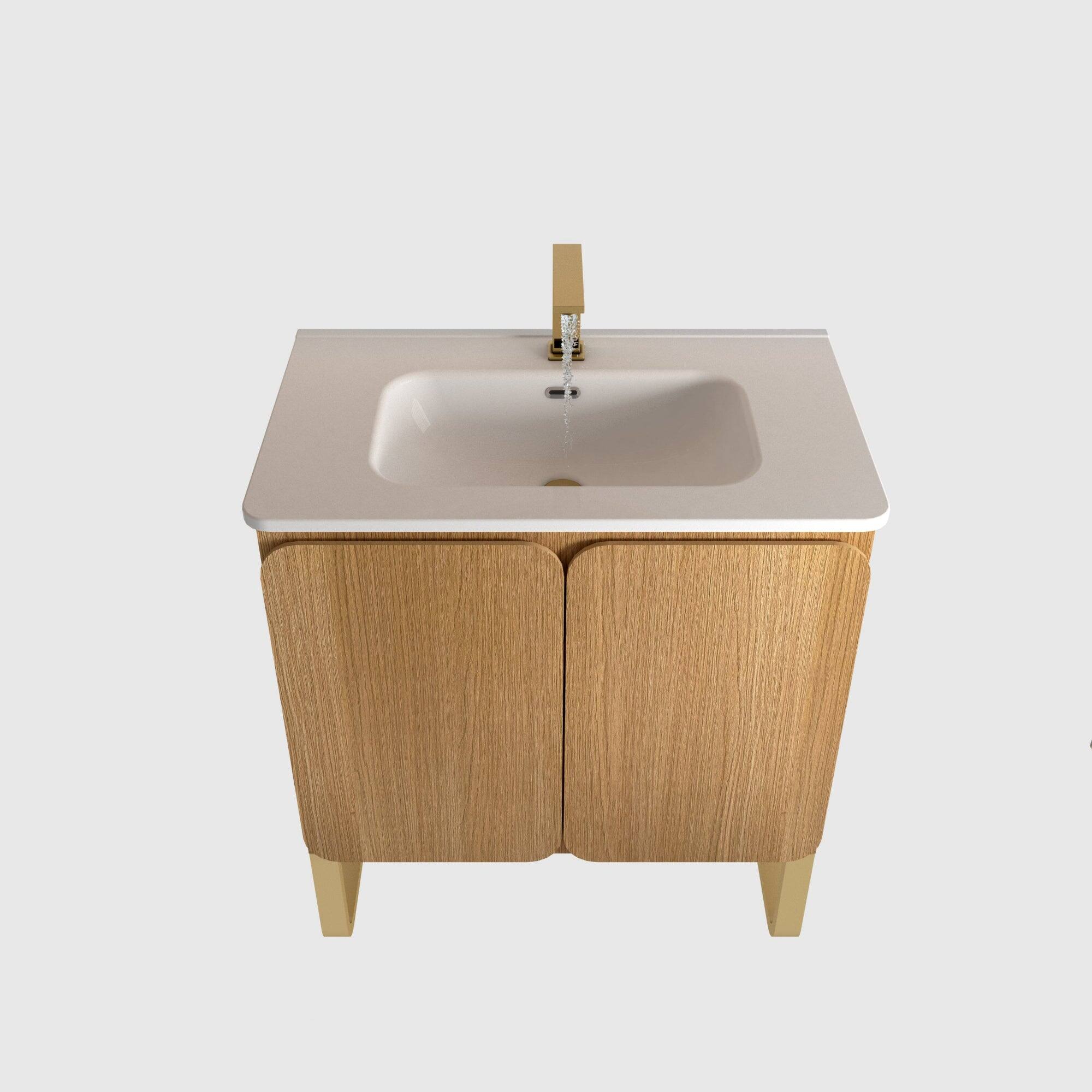 Alt View 8. Boyel Living - 30 in. Freestanding & Wall Mounted Light Wood Bathroom Vanity with Ceramic Sink and Large Storage - Light Oak.