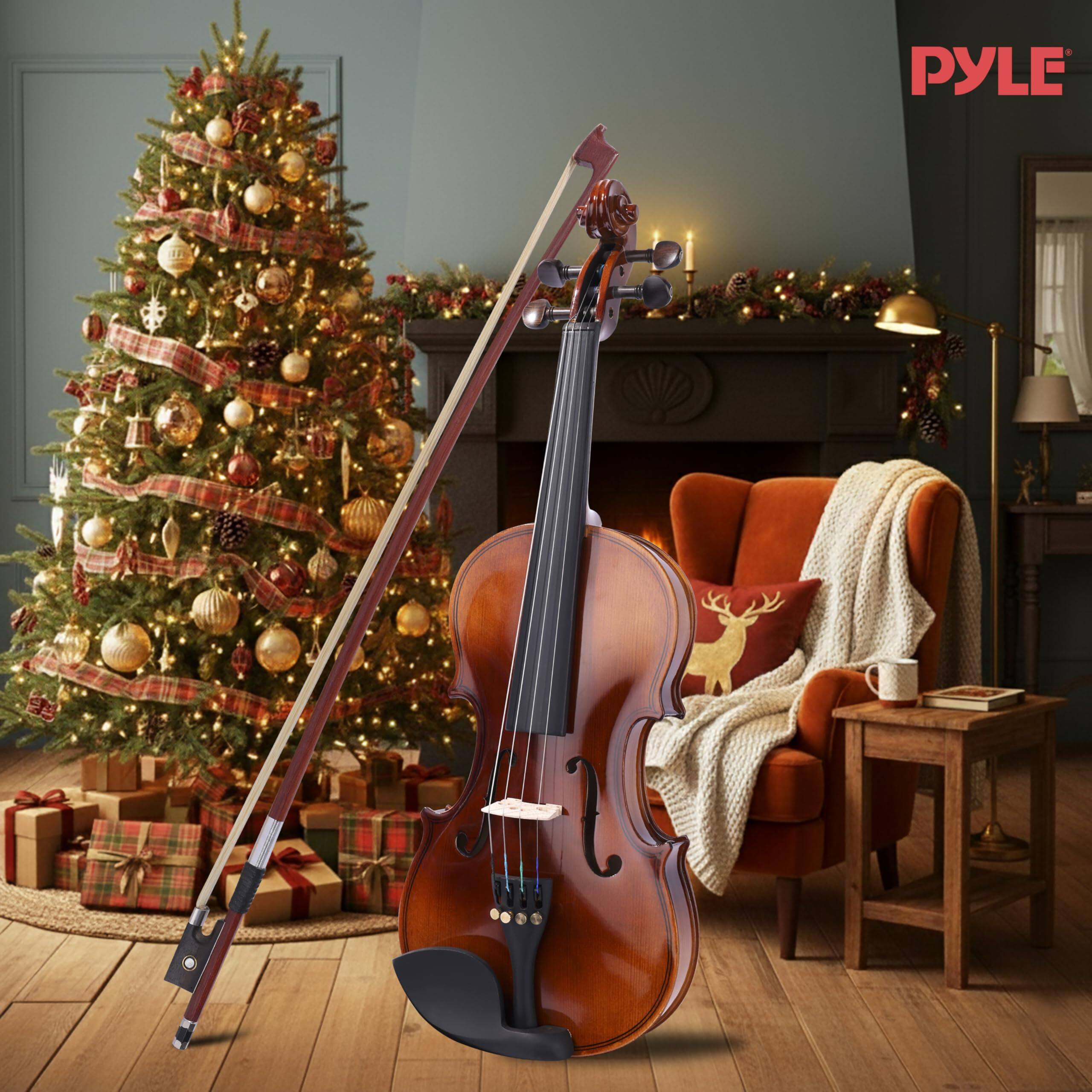 Left. Pyle - Pyle 1/2 Size Beginner Violin Kit, Includes Travel Case, Bow, Extra Strings, Tuner for Students & Adults - PGVILN15.