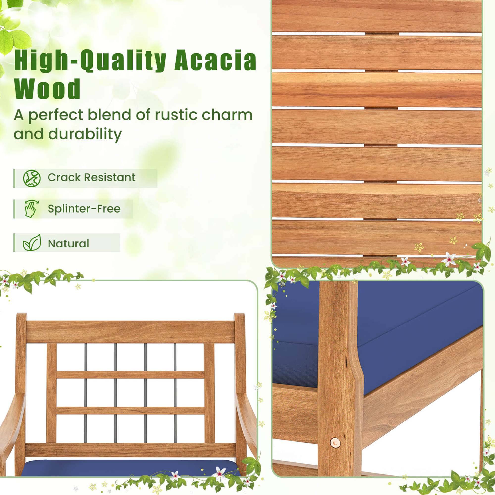 High-Quality Acacia Wood: A perfect blend of rustic charm and durability. Crack Resistant. Splinter-Free. Natural.