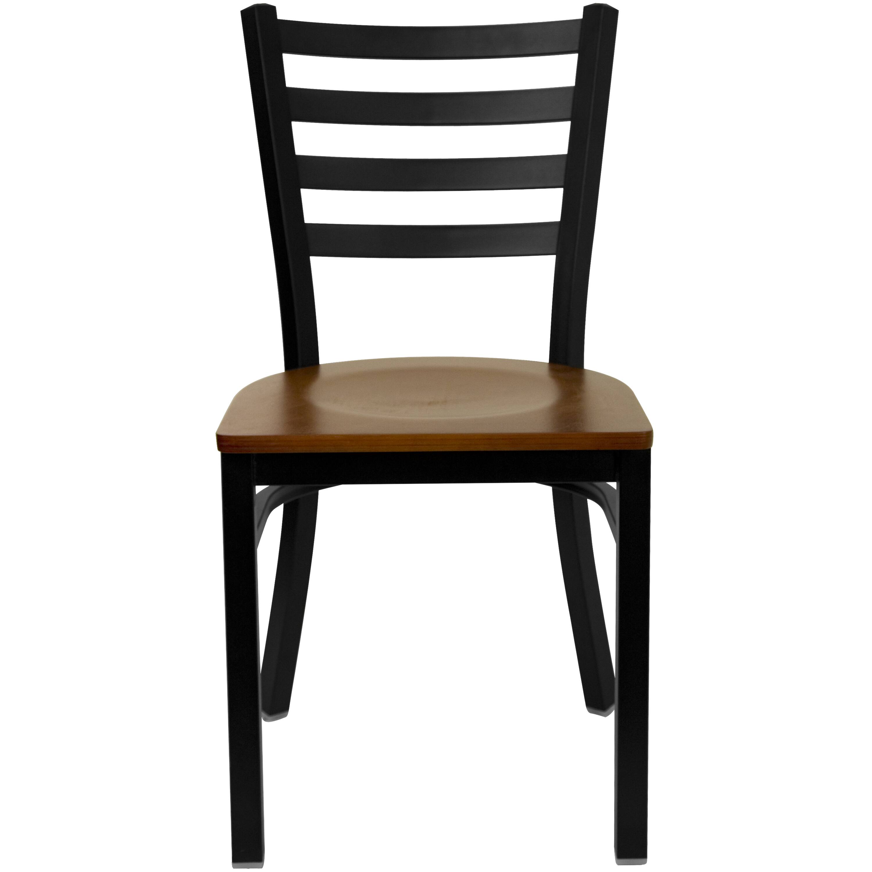 Alt View 7. Emma + Oliver - Ladder Back Metal Restaurant Dining Chair - Cherry Wood Seat/Black Metal Frame.