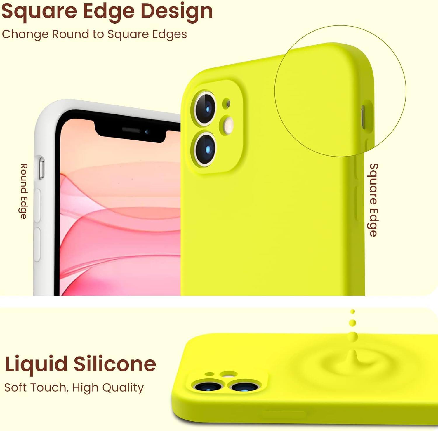 Square Edge Design, Change Round to Square Edges, Round Edge, Square Edge, Liquid Silicone, Soft Touch, High Quality