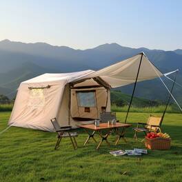 Anysun - 8 m² Inflatable Camping Tent with Canopy – Upgraded Blow‑Up Tent, Easy Setup with Hand Pump for 4–8 Persons - Beige