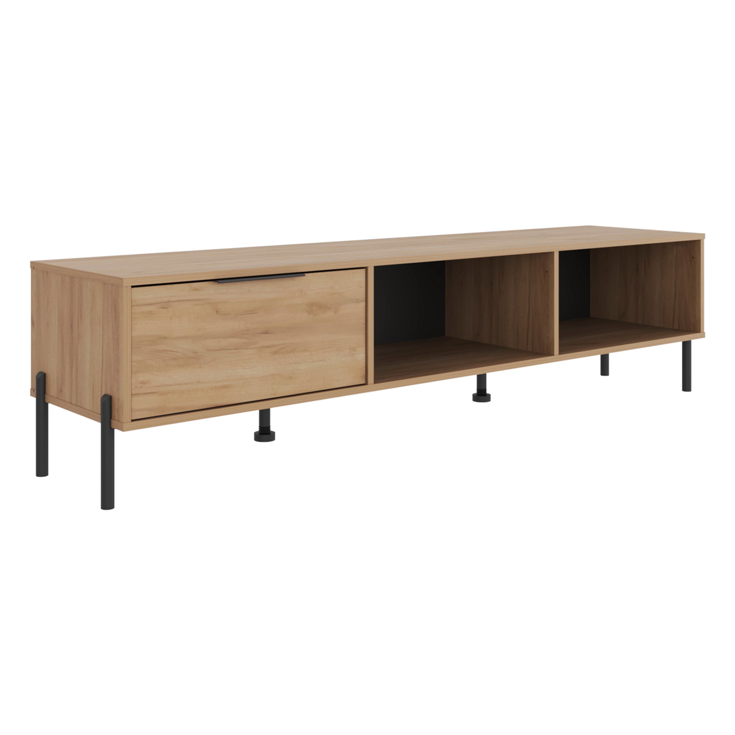 TuHome - Minimalist Manufactured Wood TV Stand with Storage Cabinet and Open Display Shelves Cabinet, Fits Up 65" TVs - Natural Oak