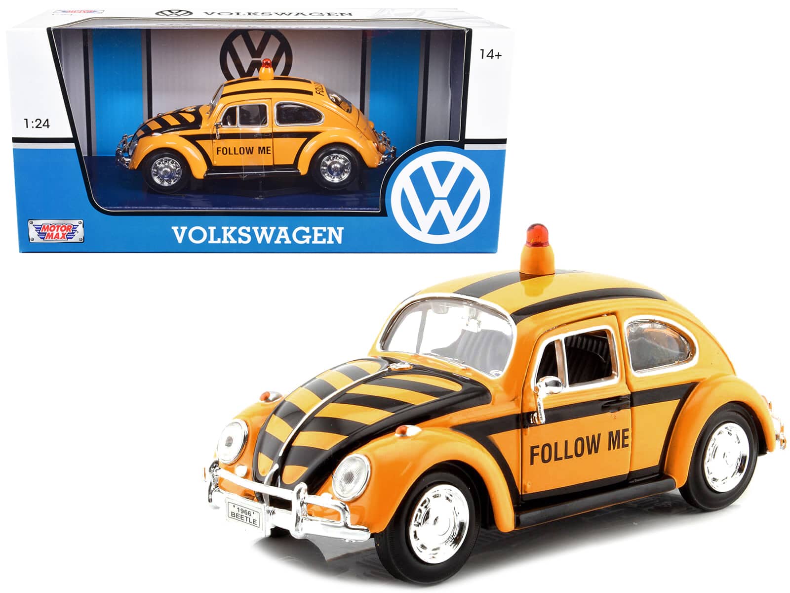 "1966 Volkswagen Beetle ""Follow Me"" Airport Safety Vehicle Yellow with Black Stripes 1/24 Diecast Model Car by Motormax" price history on PriceWatchPro