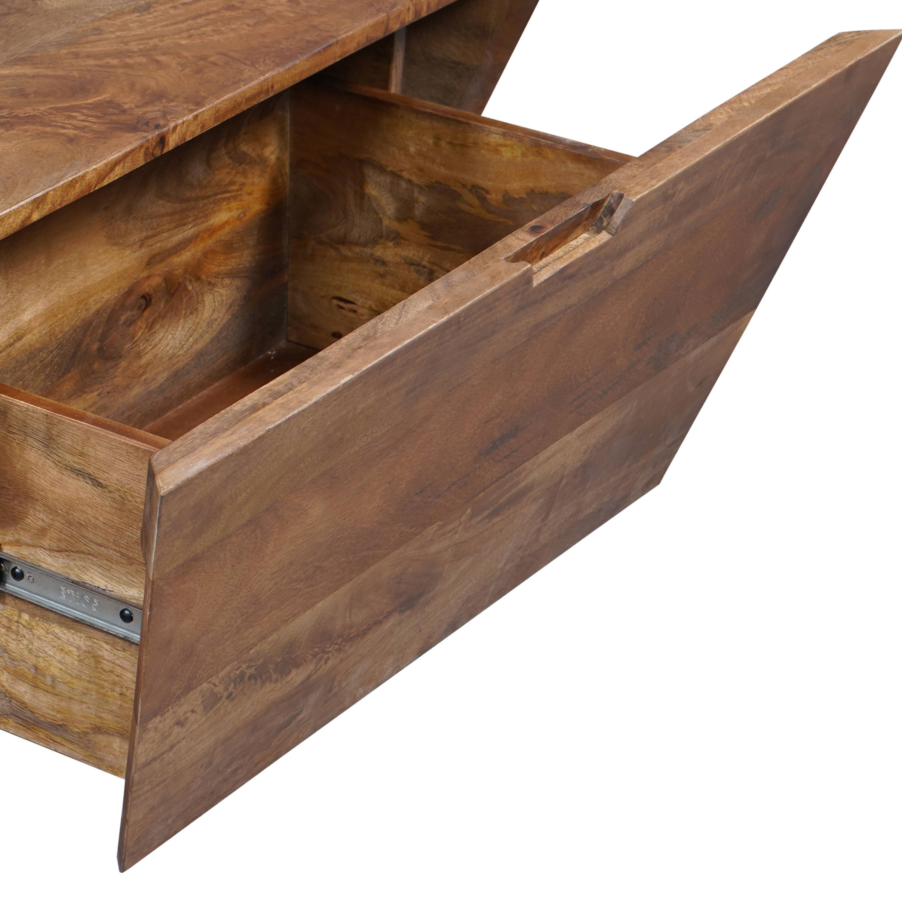 Alt View 4. Manhattan Lane - 36 Inch Handcrafted Modern Farmhouse Coffee Table, Geometric Angled Square, 1 Drawer - Brown.