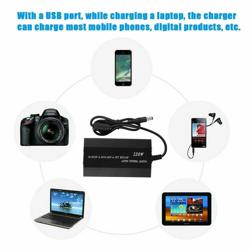 With a USB port, while charging a laptop, the charger can charge most mobile phones, digital products, etc.

120W Ns OCTF A ACIM-249V - OUT DC13-24F LAPTOP UNIVERSAL ADAPTOR 12:25 A