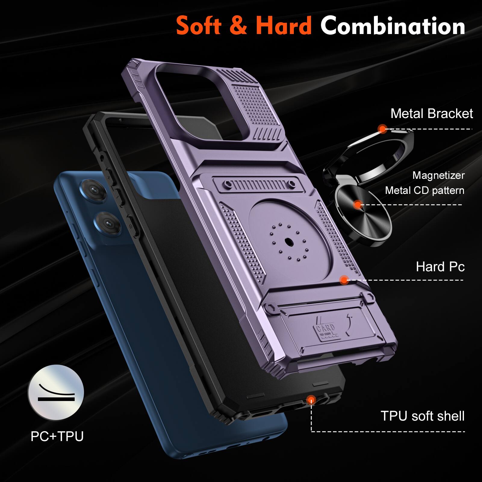 Soft & Hard Combination Metal Bracket Magnetizer Metal CD pattern Hard Pc CARD - - PC+TPU TPU soft shell