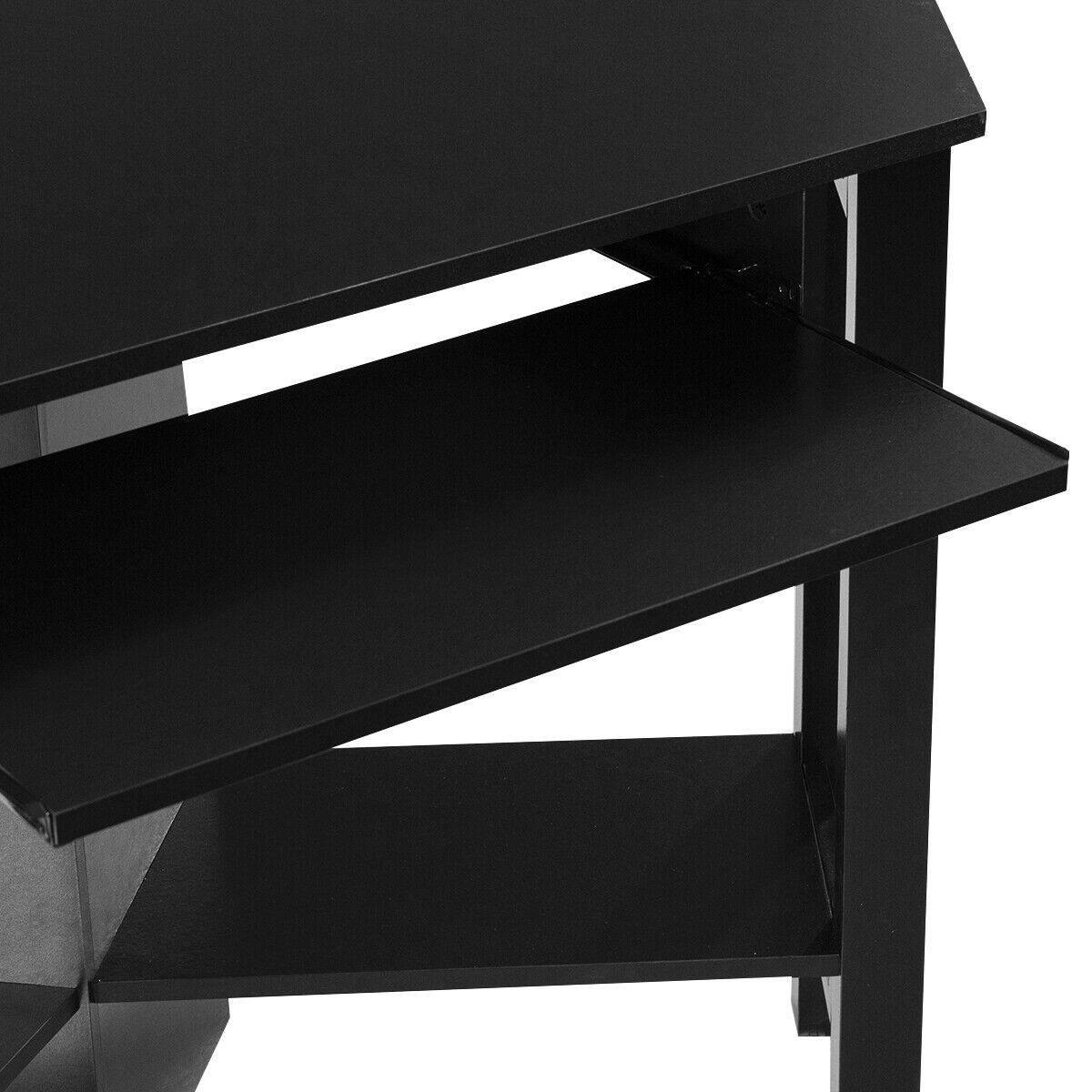 Alt View 3. Sugift - Wooden Study Computer Corner Desk with Drawer - Black.