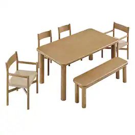 Alvia 6-Piece Wood Dining Table and Seating Set by Modway - Weathered Oak