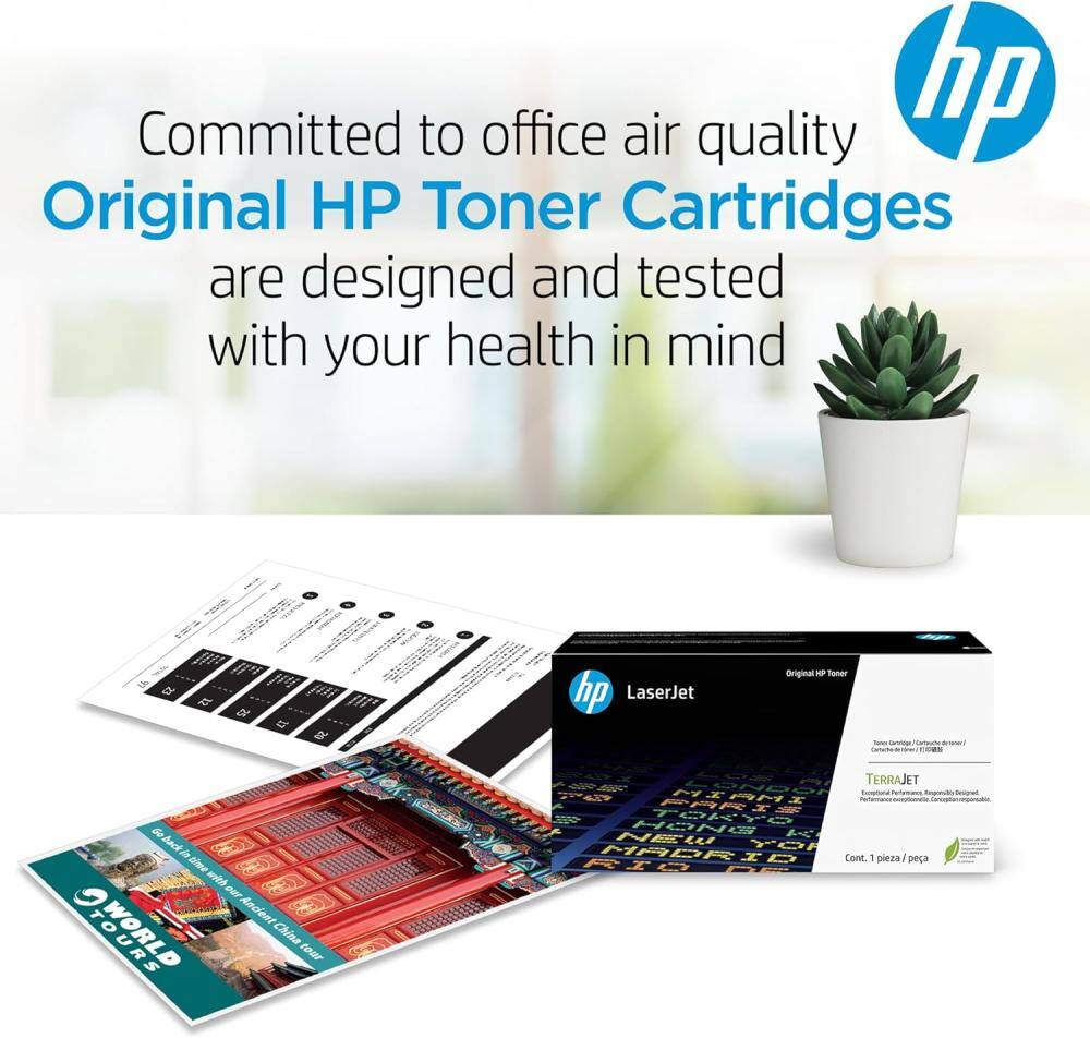 Committed to office air quality  
Original HP Toner Cartridges are designed and tested with your health in mind  

hp LaserJet  
Original HP Toner  
TERRAJET  
Cont. 1 pieza / pea