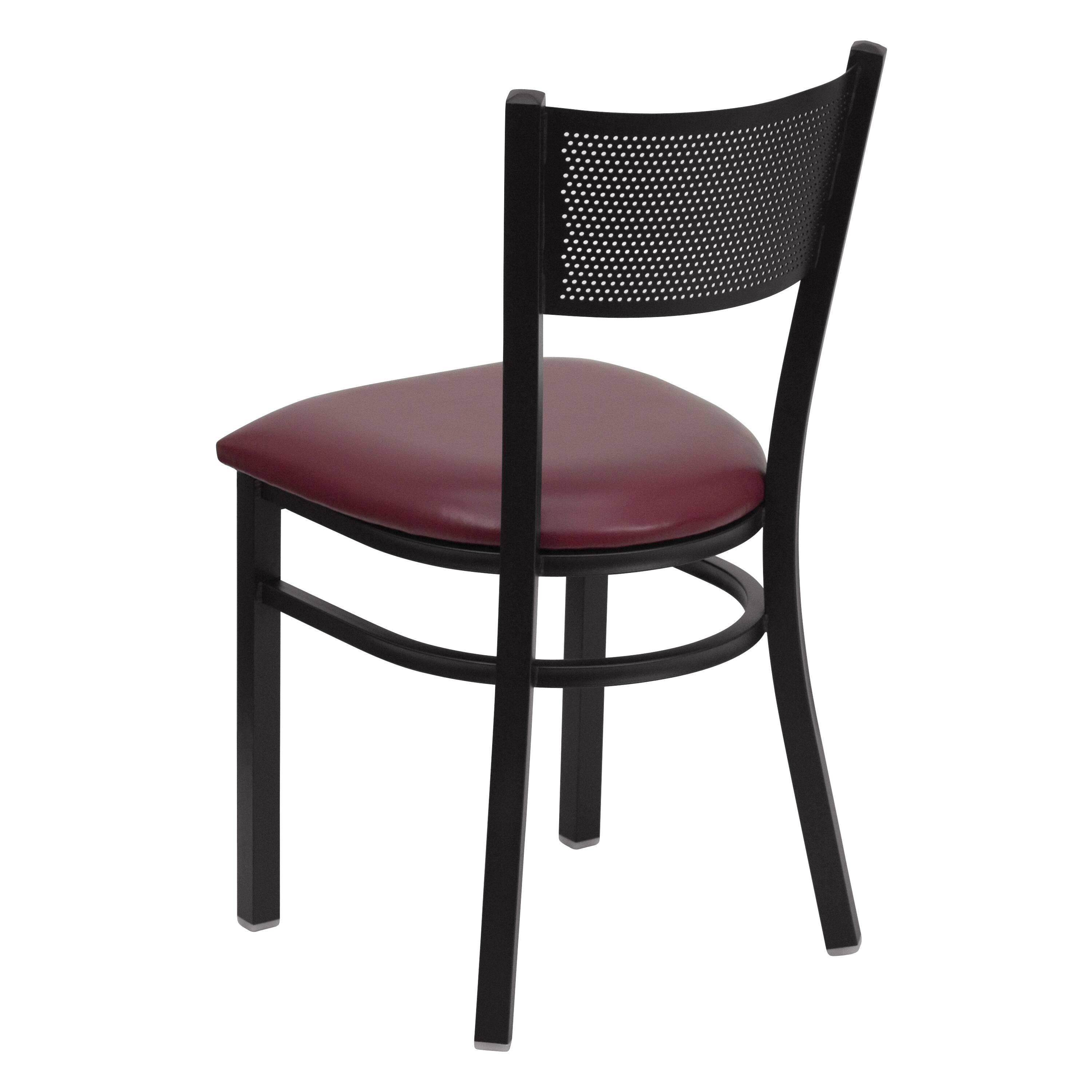 Alt View 2. Emma + Oliver - Grid Back Metal Restaurant Dining Chair - Burgundy Vinyl Seat/Black Metal Frame.