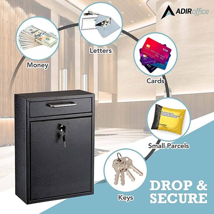 Large Drop Key AdirOffice Drop Box Large Steel Wall Mounted Drop Box Mailbox with Key ...