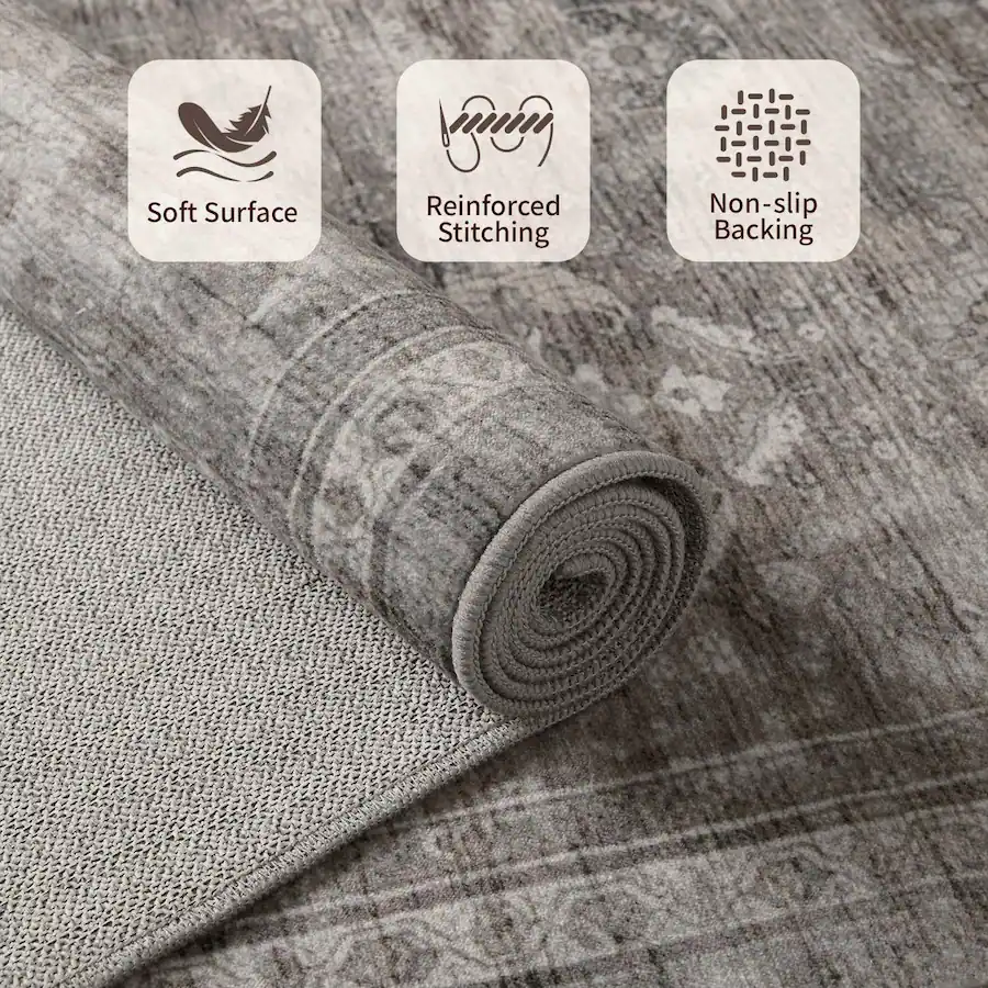 Reinforced Backing Rug PARKER SLATER Area Rugs 5x7 Living Room Bedroom Grey Washable Rug ...